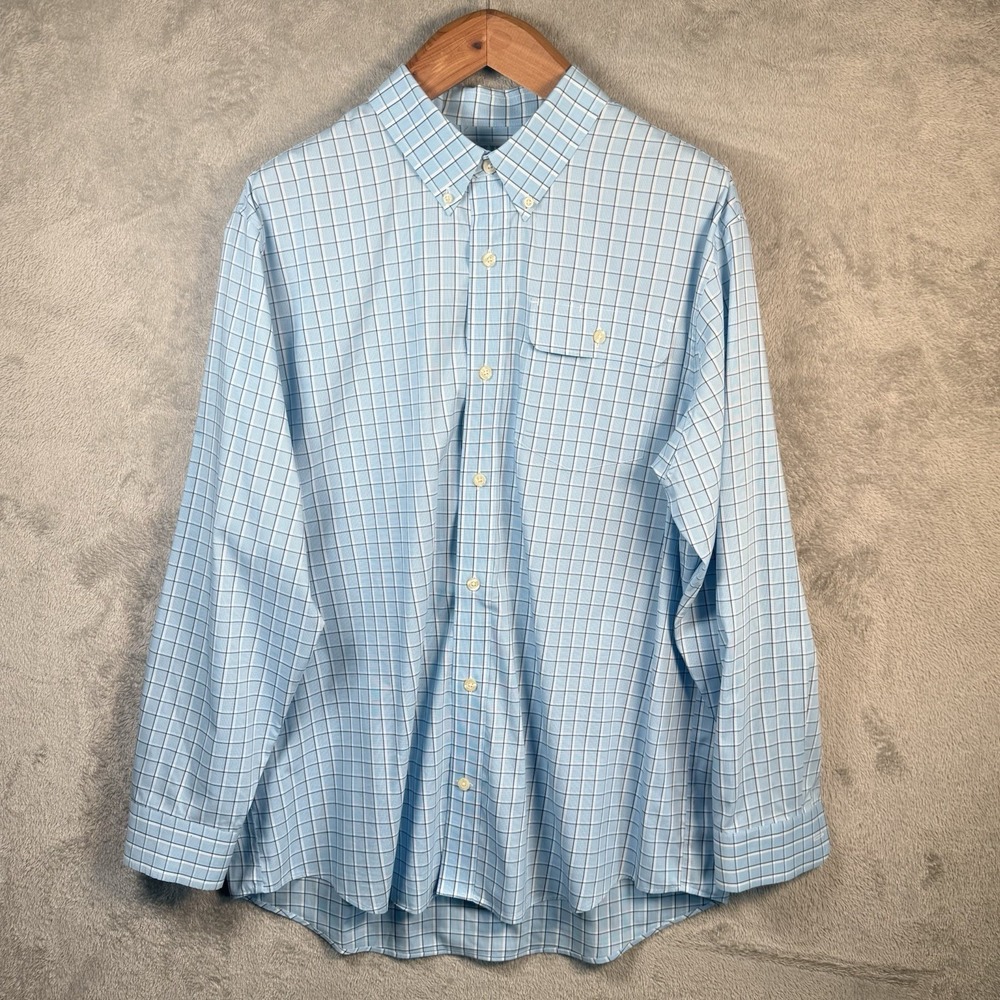 Duluth Trading Co Shirt Mens L Blue Plaid Button Up Long Sleeve Casual Non Iron